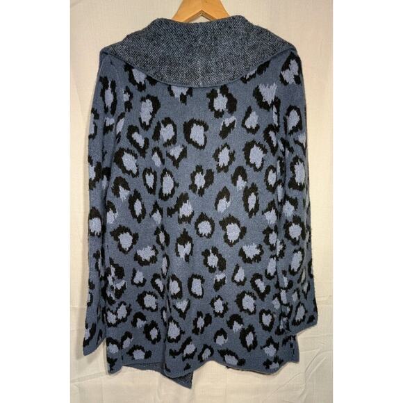 Denim & Co. Womens Jacquard Long-Sleeve Open-Front Cardigan XL Blue Animal Print - Picture 4 of 7